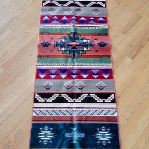 Native American Southwestern Artisans Woven Rug Green Red Clay 77” x 24” Fringed